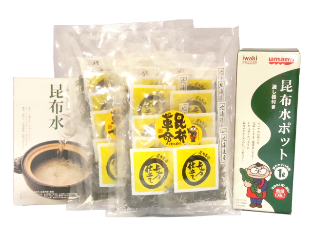 昆布革命十グラム二十袋と昆布水ポットと昆布水リーフレットのセットです